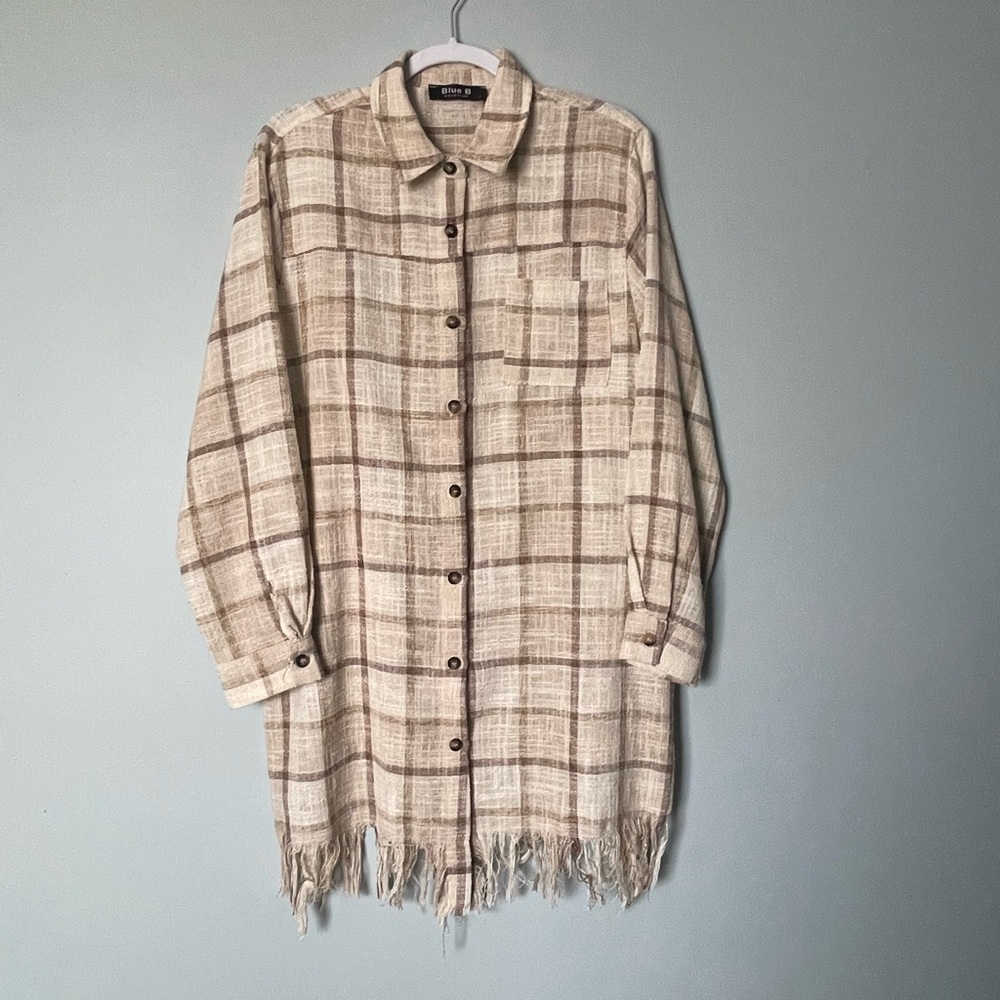 Plaid Fringe Button-Up Shirt